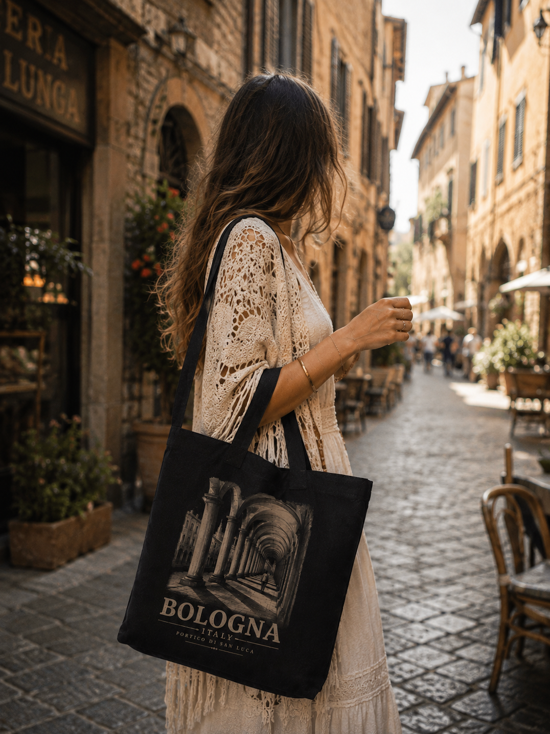 Bologna Italy Canvas Tote Bag – Vintage Blue Italian Portico Travel Bag