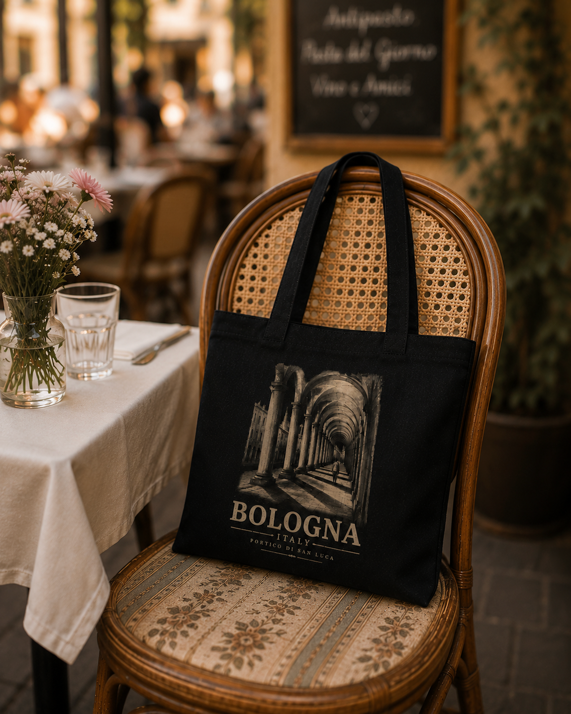 Bologna Italy Canvas Tote Bag – Vintage Blue Italian Portico Travel Bag