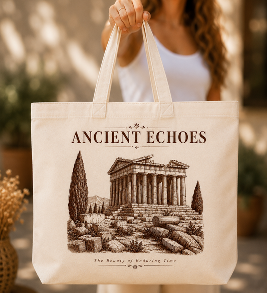 Ancient Echoes Canvas Tote Bag – Vintage Greek Temple Art Bag