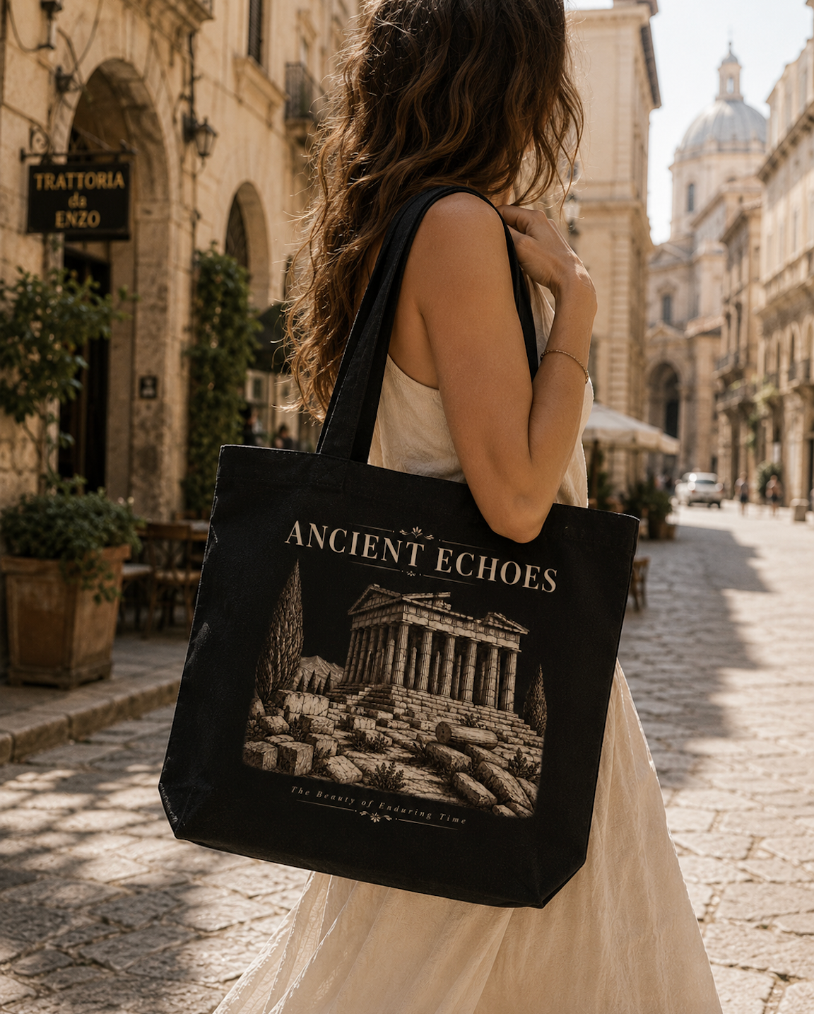 Ancient Echoes Canvas Tote Bag – Vintage Greek Temple Art Bag