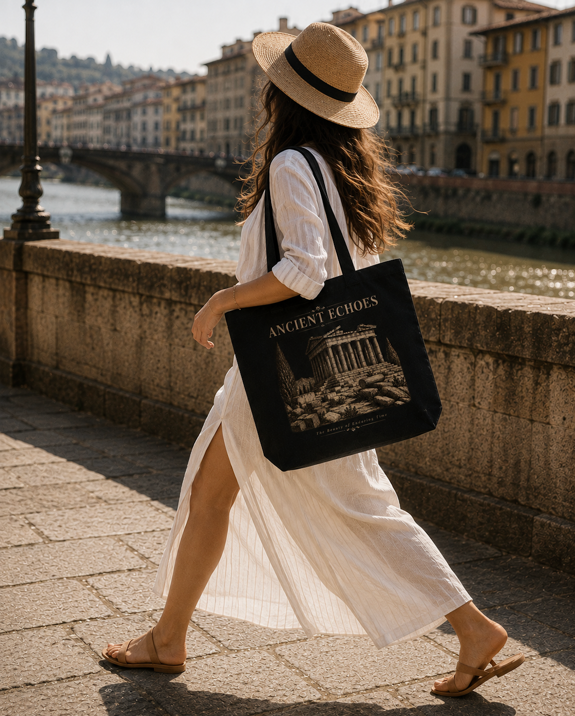 Ancient Echoes Canvas Tote Bag – Vintage Greek Temple Art Bag