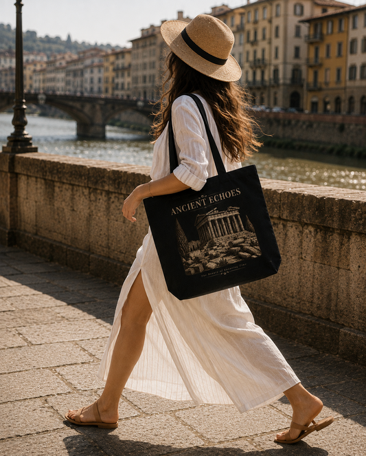 Ancient Echoes Canvas Tote Bag – Vintage Greek Temple Art Bag
