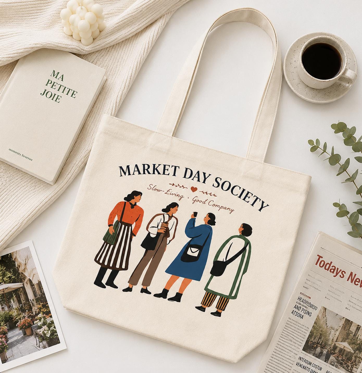 Market Day Society Canvas Tote Bag, Farmers Market Tote, Slow Living Cotton Bag, Grocery Shopping Tote, Cottagecore Market Bag Gift