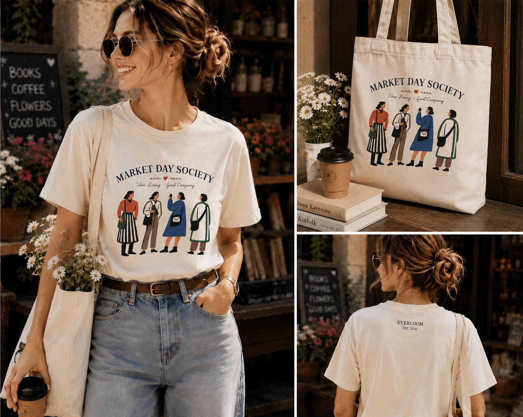 Market Day Society Canvas Tote Bag, Farmers Market Tote, Slow Living Cotton Bag, Grocery Shopping Tote, Cottagecore Market Bag Gift
