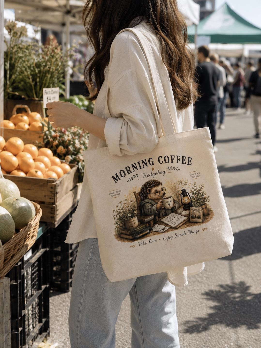 Fox Letter Society Canvas Tote Bag, Hedgehog Stationery Tote, Pen Pal Gift, Journal Lover Canvas Bag, Cottagecore Writer Gift