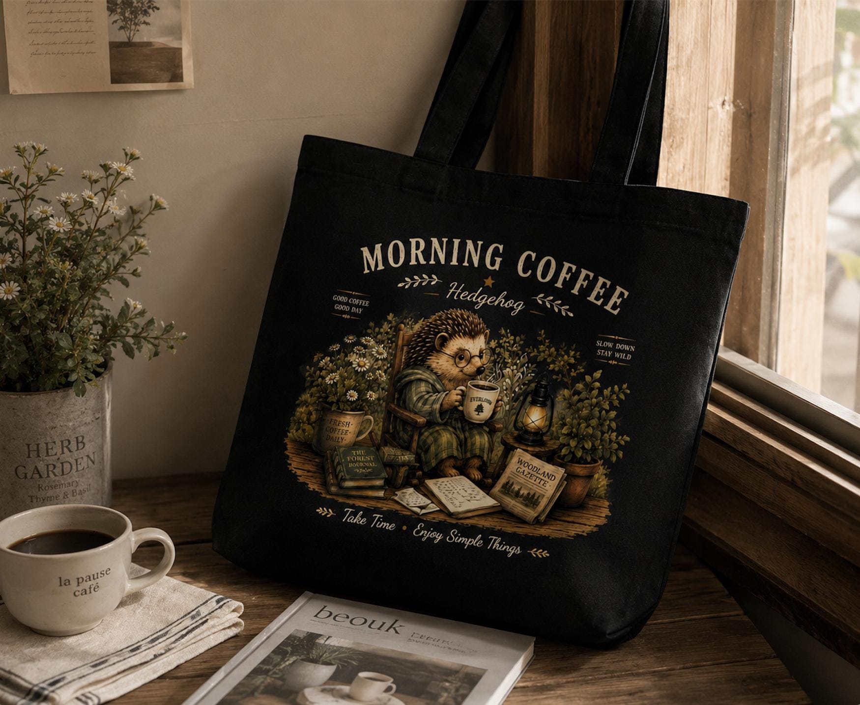 Fox Letter Society Canvas Tote Bag, Hedgehog Stationery Tote, Pen Pal Gift, Journal Lover Canvas Bag, Cottagecore Writer Gift
