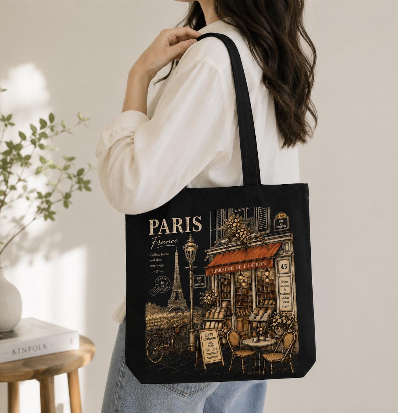 Paris Bookstore Canvas Tote Bag, Paris France Tote, French Bookshop Bag, Literary Coffee Tote, Paris Lover Gift, Travel Canvas Bag