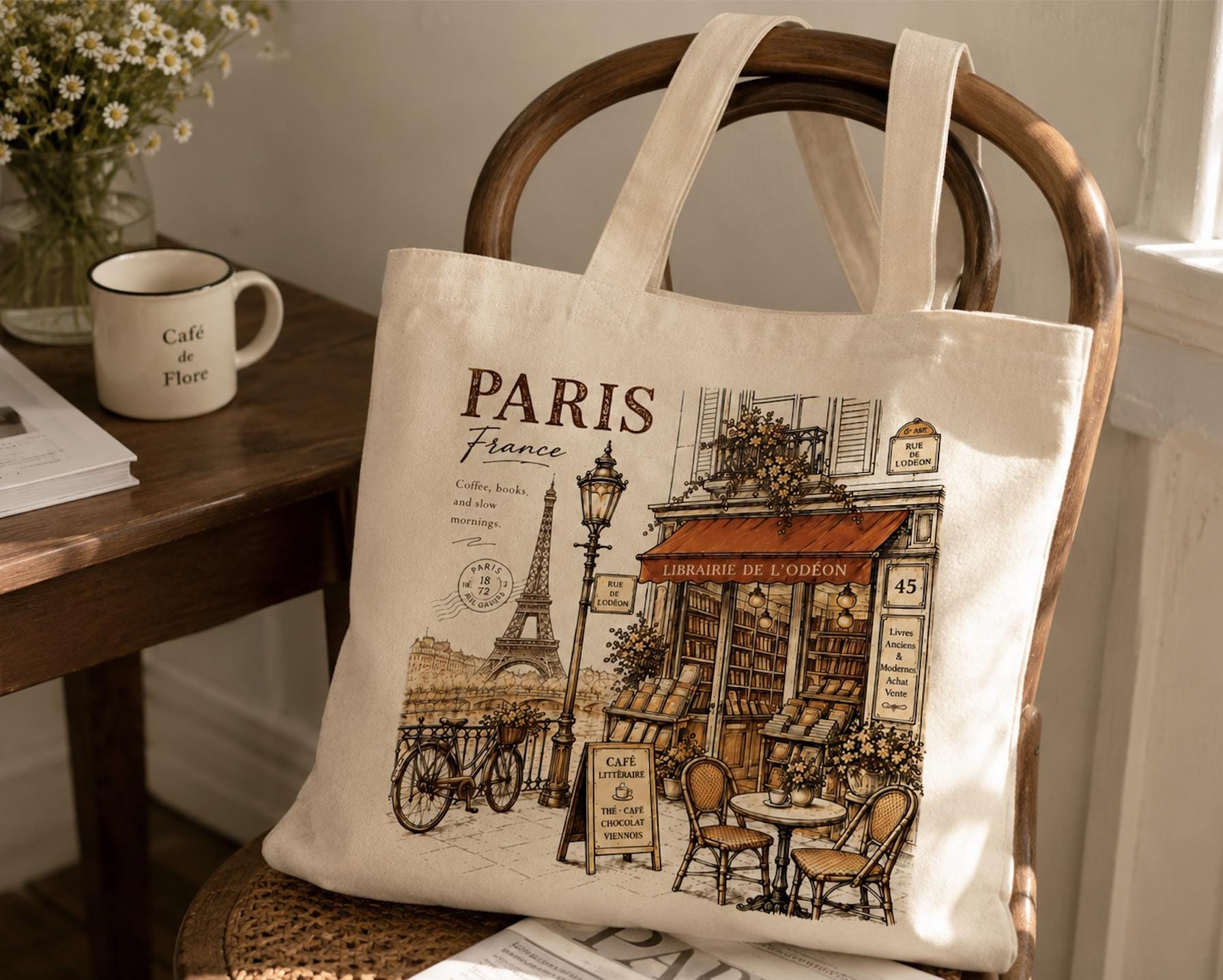 Paris Bookstore Canvas Tote Bag, Paris France Tote, French Bookshop Bag, Literary Coffee Tote, Paris Lover Gift, Travel Canvas Bag