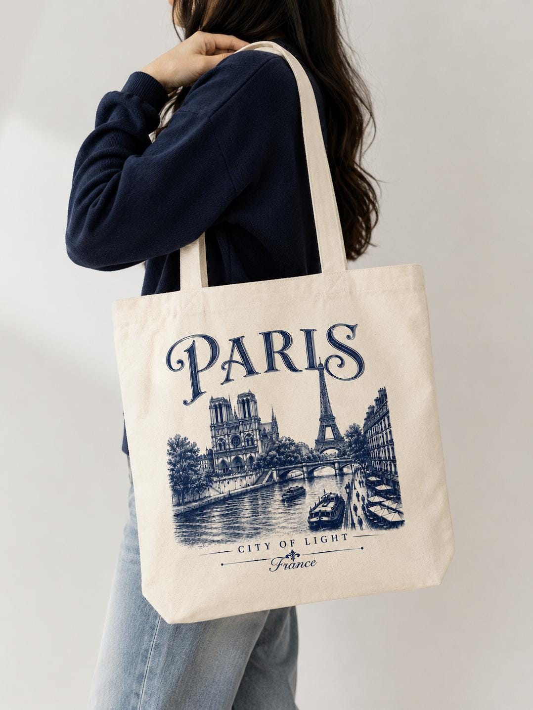 Paris France Canvas Tote Bag, City of Light Tote, Eiffel Tower Canvas Bag, Paris Travel Gift, French Landmark Cotton Tote