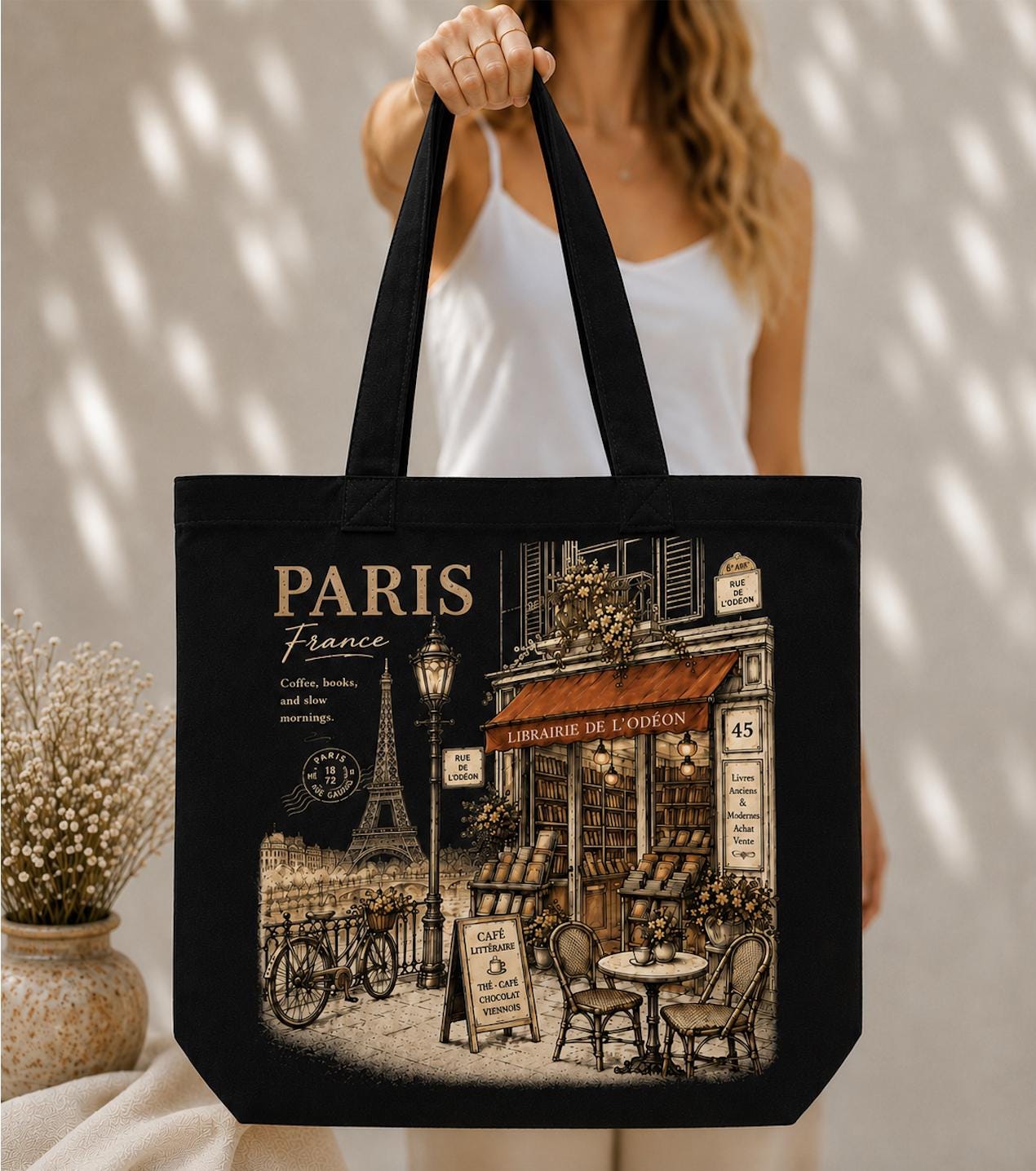 Paris Bookstore Canvas Tote Bag, Paris France Tote, French Bookshop Bag, Literary Coffee Tote, Paris Lover Gift, Travel Canvas Bag