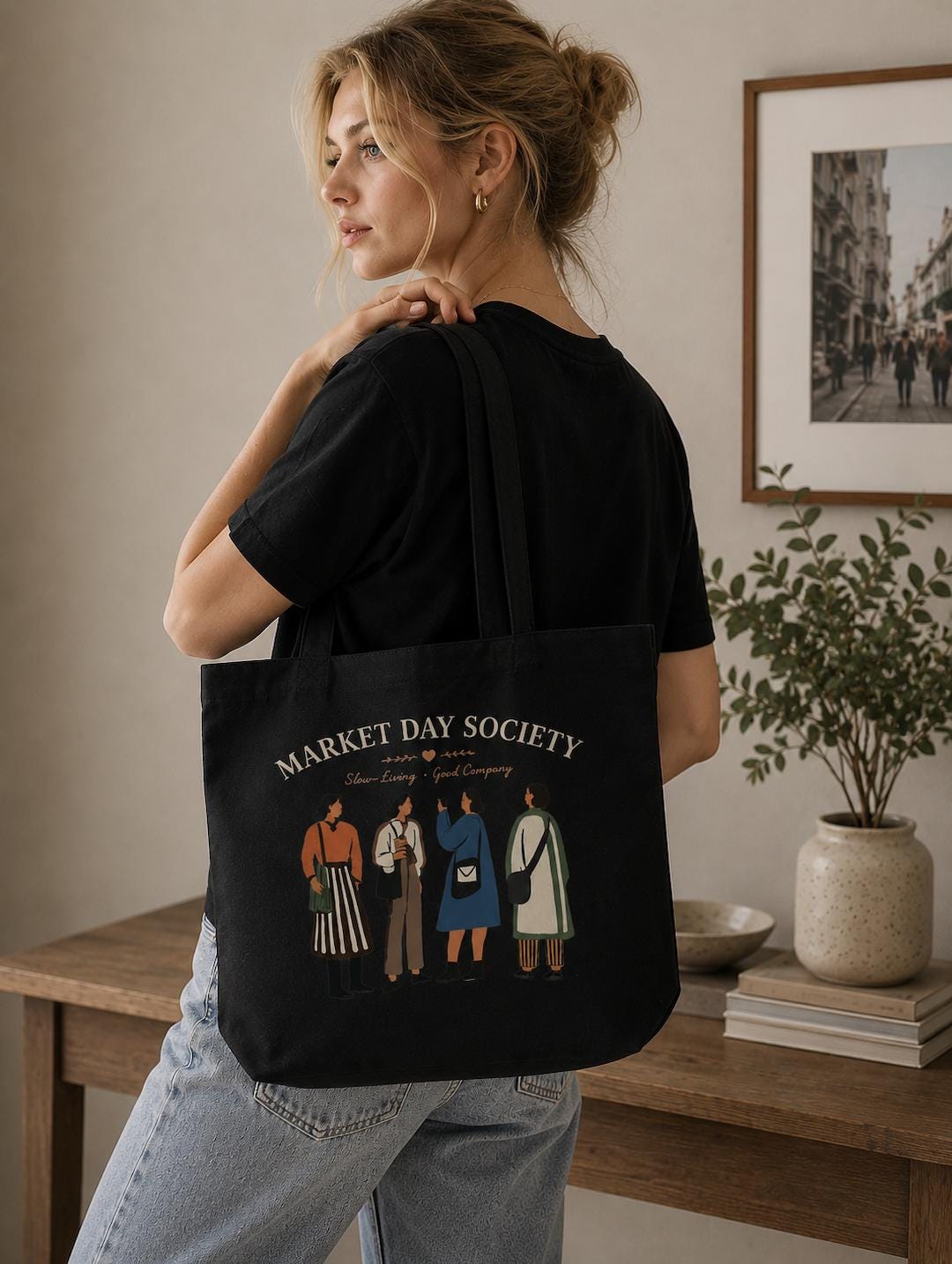 Market Day Society Canvas Tote Bag, Farmers Market Tote, Slow Living Cotton Bag, Grocery Shopping Tote, Cottagecore Market Bag Gift