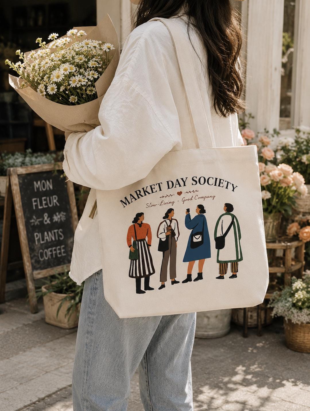 Market Day Society Canvas Tote Bag, Farmers Market Tote, Slow Living Cotton Bag, Grocery Shopping Tote, Cottagecore Market Bag Gift