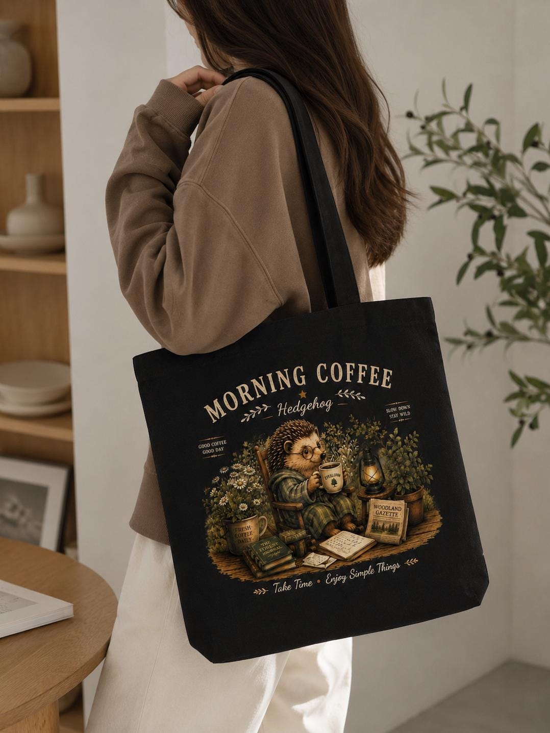 Fox Letter Society Canvas Tote Bag, Hedgehog Stationery Tote, Pen Pal Gift, Journal Lover Canvas Bag, Cottagecore Writer Gift