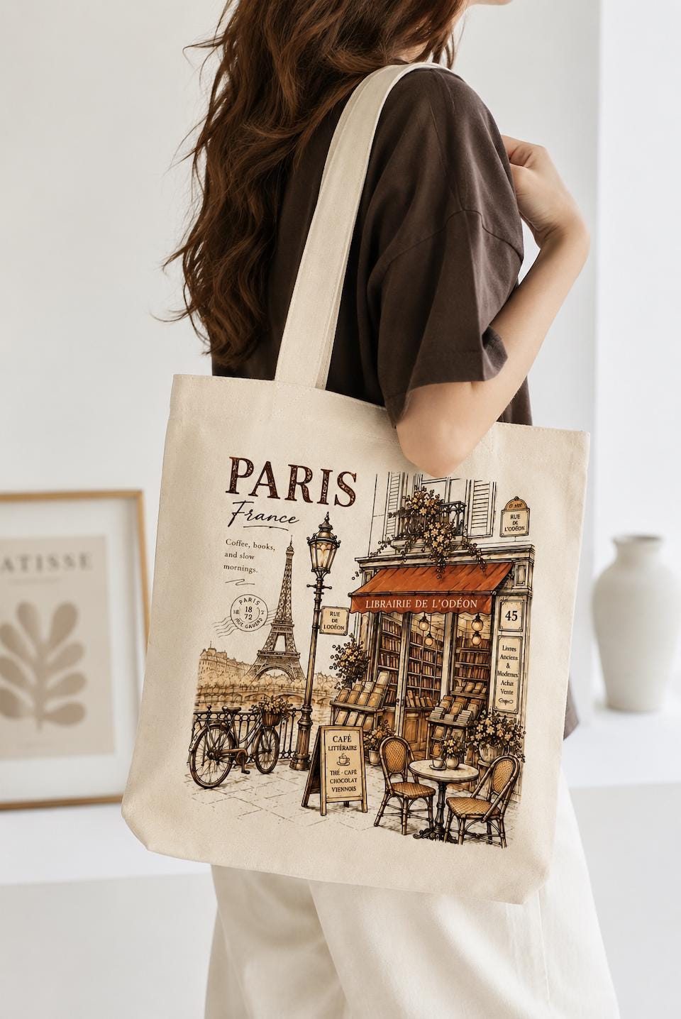 Paris Bookstore Canvas Tote Bag, Paris France Tote, French Bookshop Bag, Literary Coffee Tote, Paris Lover Gift, Travel Canvas Bag
