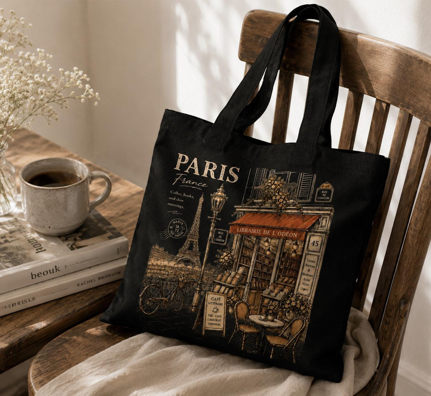 Paris Bookstore Canvas Tote Bag, Paris France Tote, French Bookshop Bag, Literary Coffee Tote, Paris Lover Gift, Travel Canvas Bag