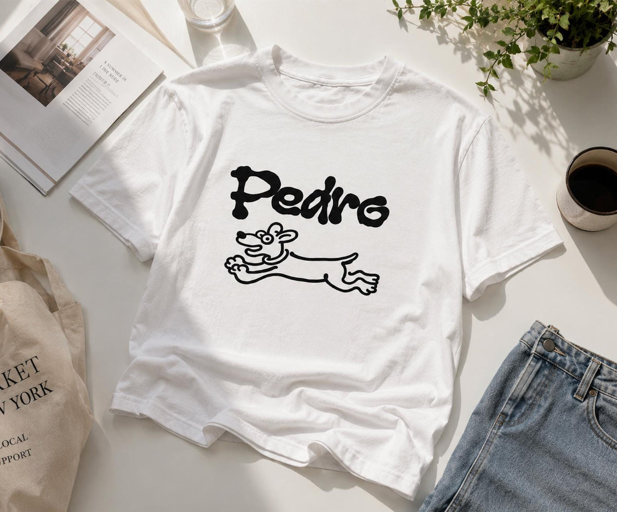 Funny Dog Graphic T-Shirt | Pedro Cartoon Dog Tee | Cute Minimalist Pet Lover Unisex Shirt