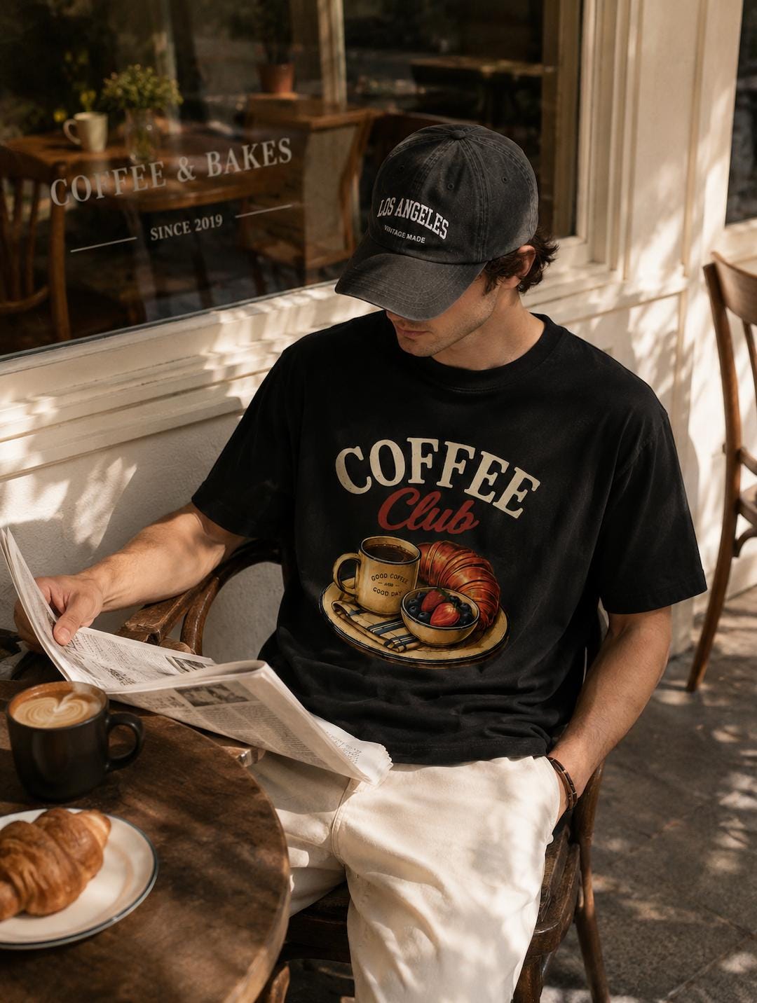 Coffee Club Graphic T-Shirt | Vintage Coffee & Croissant Tee | Brunch Lover Unisex Shirt | Café Foodie Graphic Tee