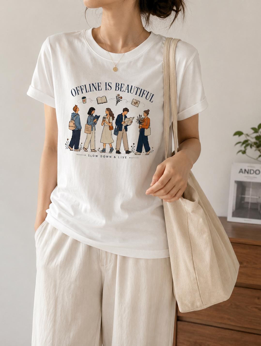 Offline Is Beautiful Graphic T-Shirt | Slow Living Book Lover Tee | Cozy Coffee Reading Unisex Shirt | Digital Detox Gift