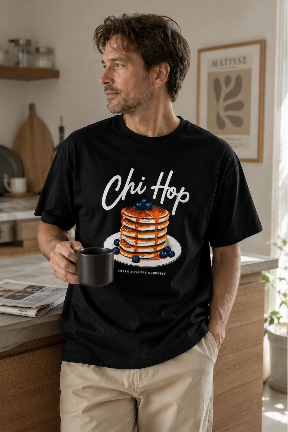 Vintage Pancake Graphic T-Shirt | Chi Hop Blueberry Pancakes Breakfast Tee | Funny Brunch Food Lover Gift | Unisex Cotton Shirt