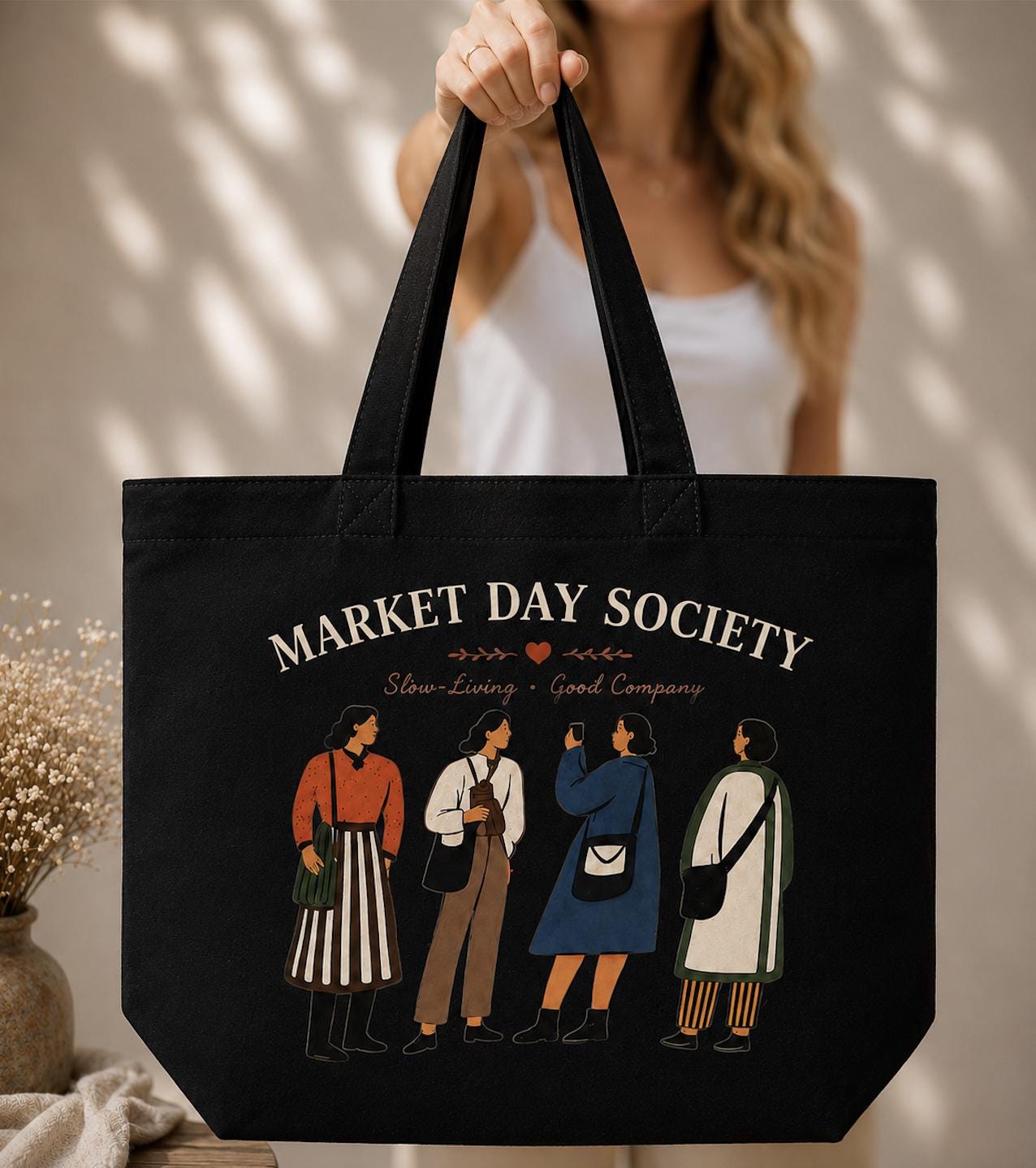 Market Day Society Canvas Tote Bag, Farmers Market Tote, Slow Living Cotton Bag, Grocery Shopping Tote, Cottagecore Market Bag Gift