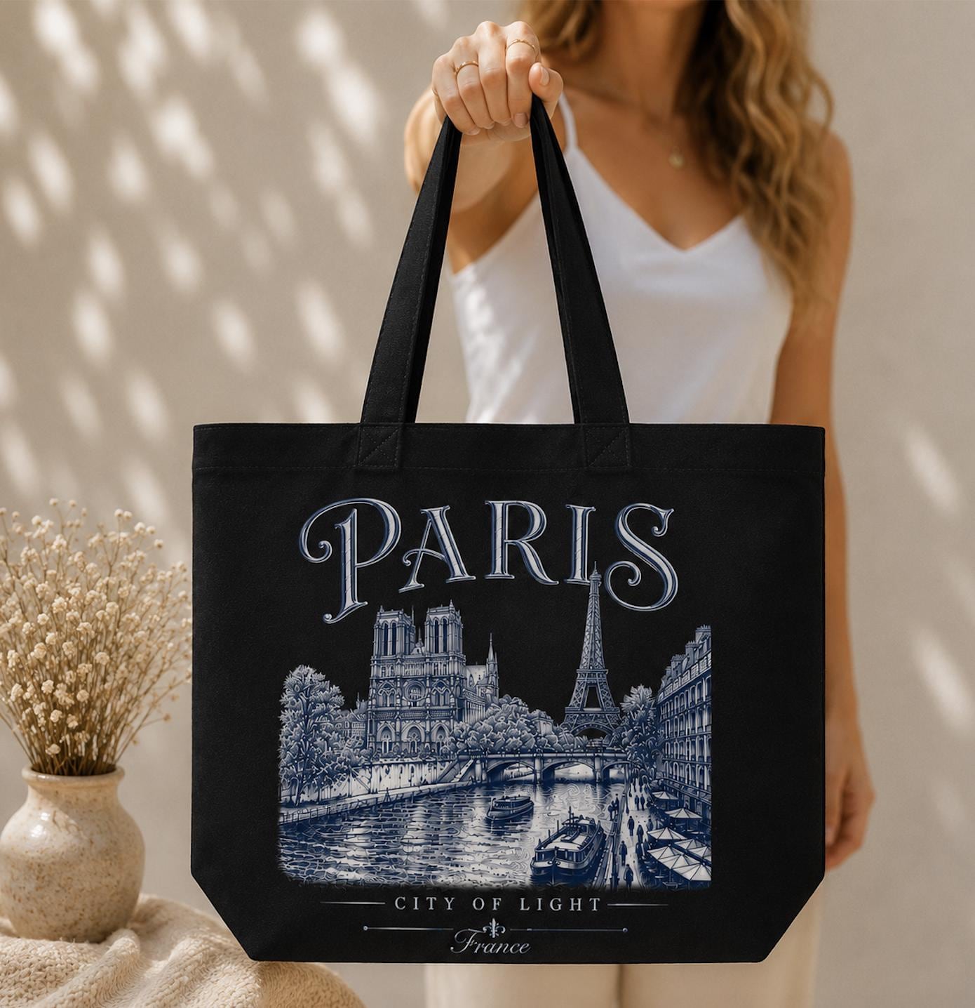 Paris France Canvas Tote Bag, City of Light Tote, Eiffel Tower Canvas Bag, Paris Travel Gift, French Landmark Cotton Tote