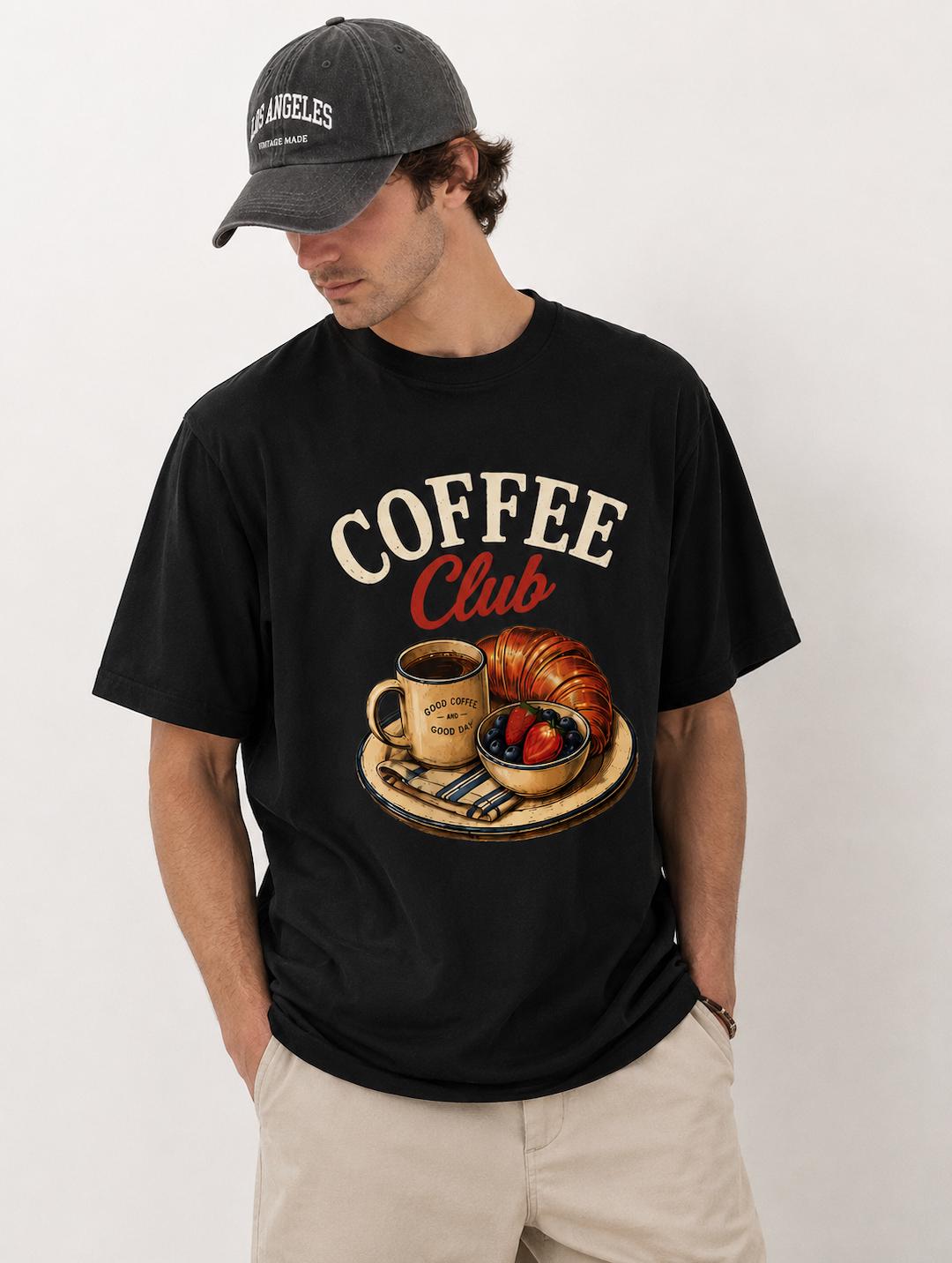 Coffee Club Graphic T-Shirt | Vintage Coffee & Croissant Tee | Brunch Lover Unisex Shirt | Café Foodie Graphic Tee