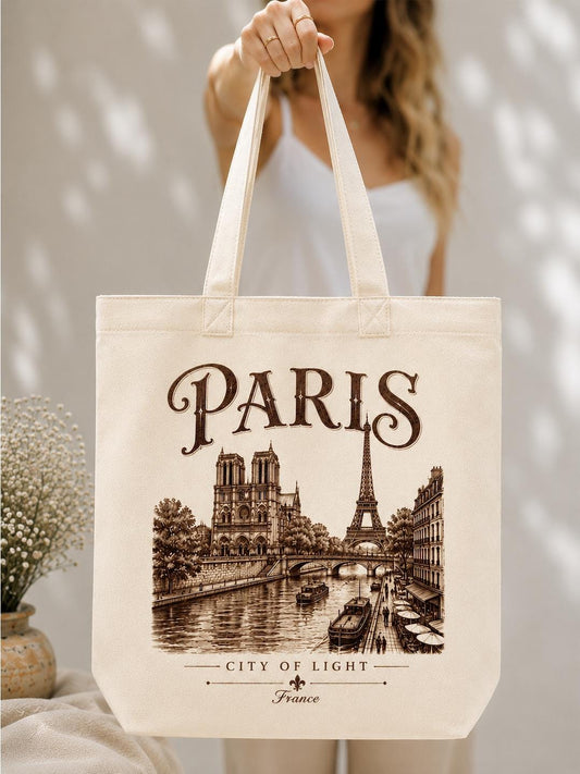 Paris France Canvas Tote Bag, City of Light Tote, Eiffel Tower Canvas Bag, Paris Travel Gift, French Landmark Cotton Tote
