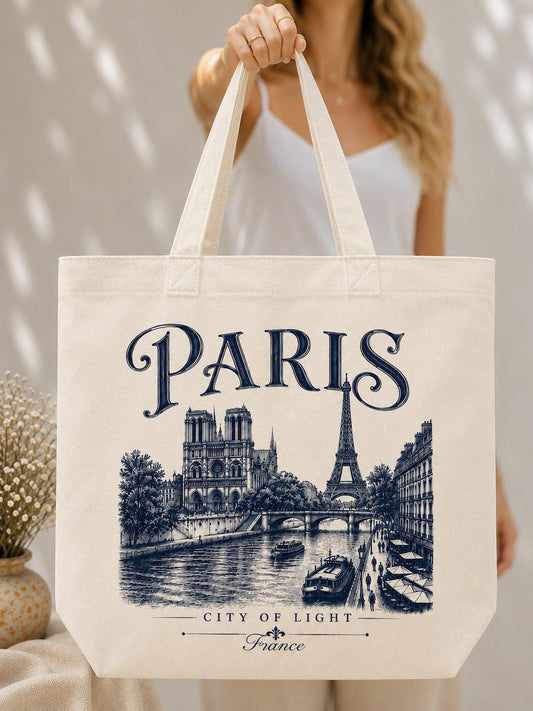 Paris France Canvas Tote Bag, City of Light Tote, Eiffel Tower Canvas Bag, Paris Travel Gift, French Landmark Cotton Tote