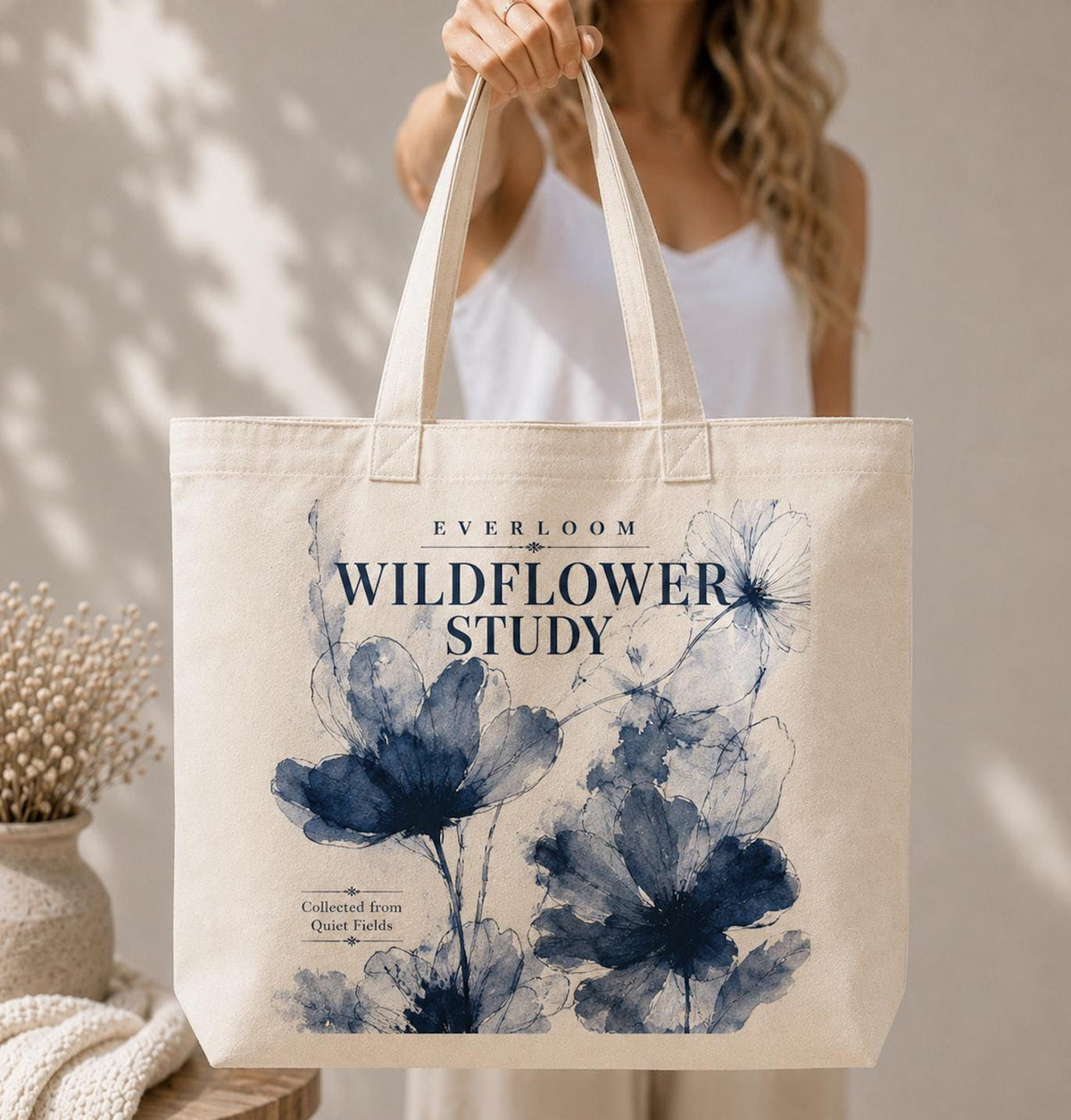 Woodland Badger Reading Tote Bag, Spring Edition Book Lover Canvas Tote